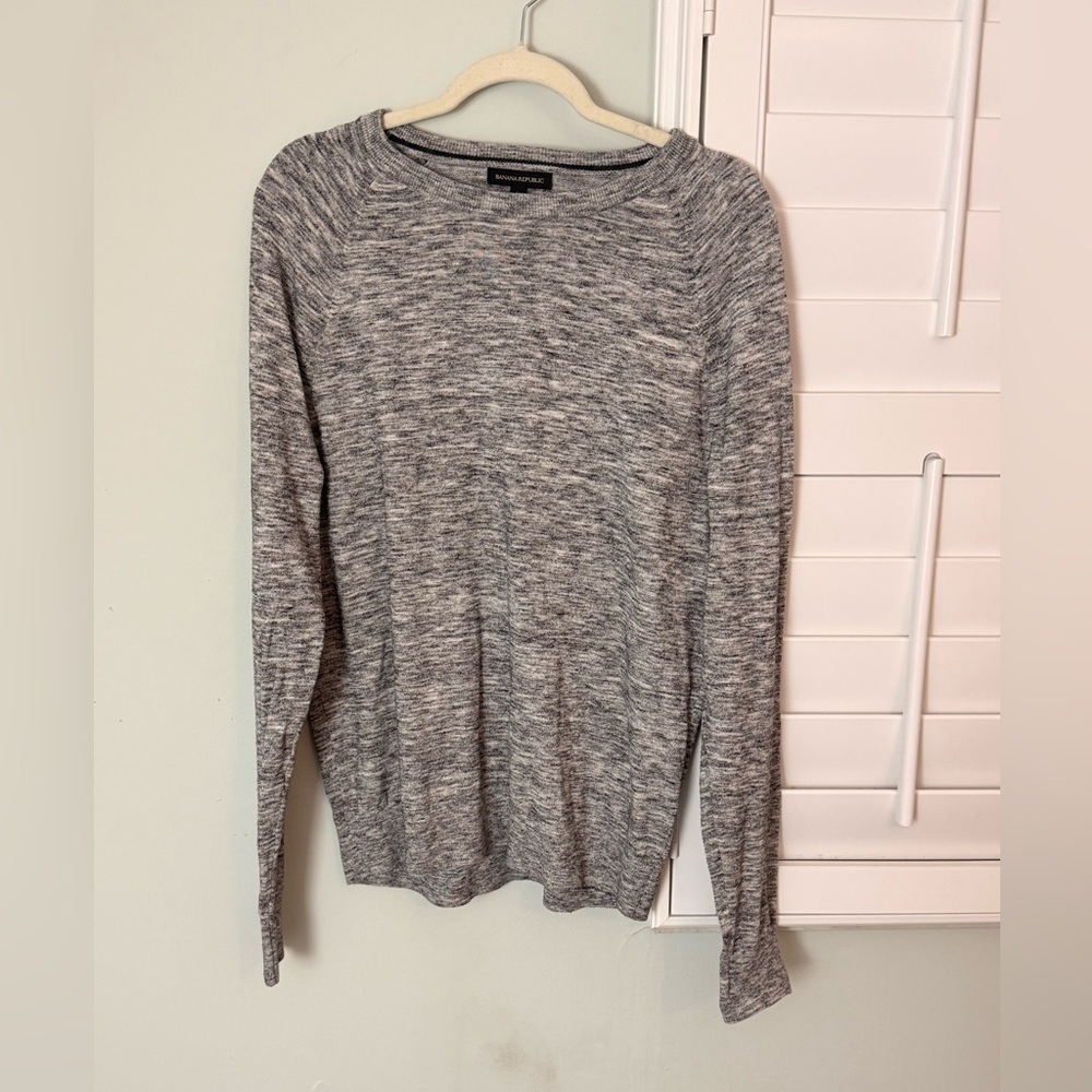 Banana Republic Marled Grey Crewneck Sweater Size Large Lightweight Cotton Blend